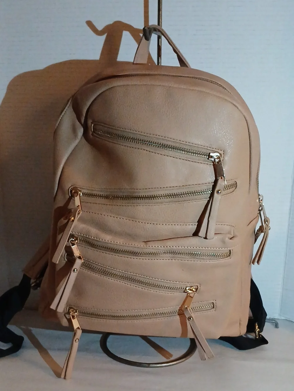 Kiss Me Couture Neutral Tan Multi-Zip Women's Backpack